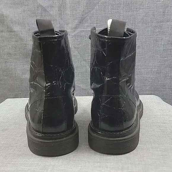 AGL Moreen Women's Black Croc Embossed Patent Leather Lace Up Boots Women's 39.5